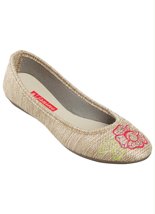 Outlet - Sapatilha com Bordado de Flor Bege