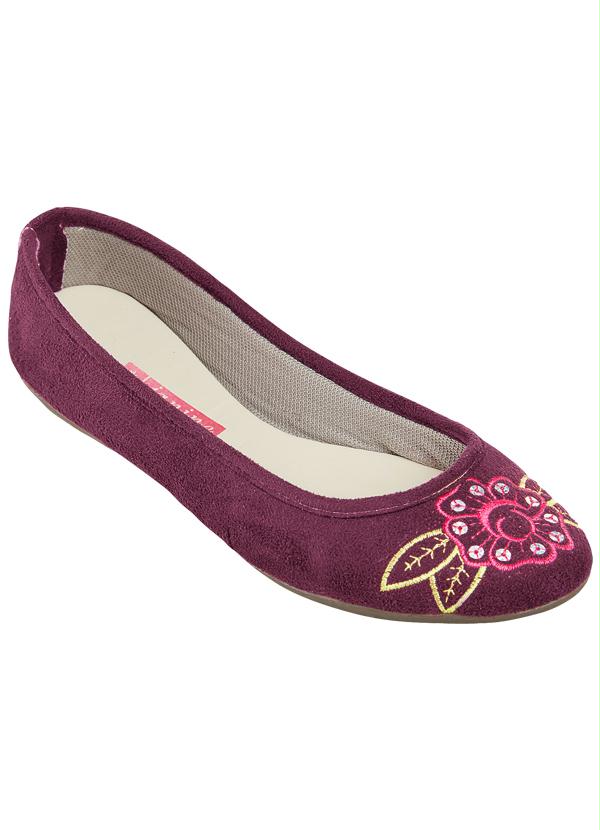 Outlet - Sapatilha com Bordado de Flor Bordô