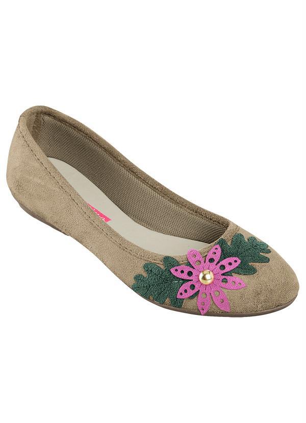Outlet - Sapatilha com Detalhe de Flor Castor