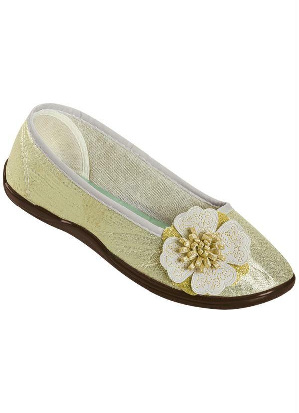 Outlet - Sapatilha Dourado com Efeito de Brilho