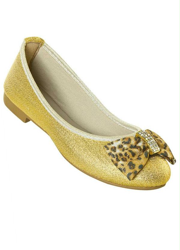 Outlet - Sapatilha Dourado com Efeito de Glitter e Laço