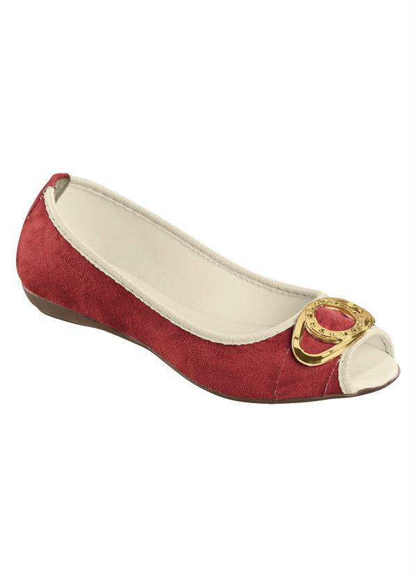 Outlet - Sapatilha Feminina Vermelha com Detalhe Dourado