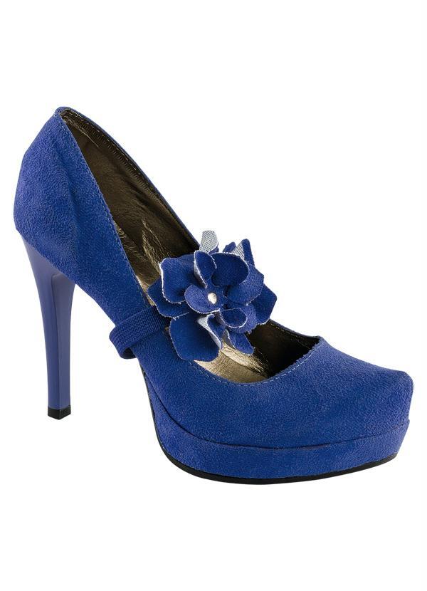 Outlet - Sapato Feminino Detalhe Flor Azul