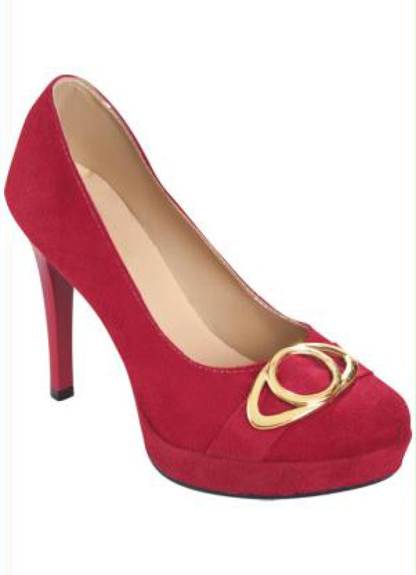 Outlet - Sapato Feminino Vermelho com Detalhe Dourado