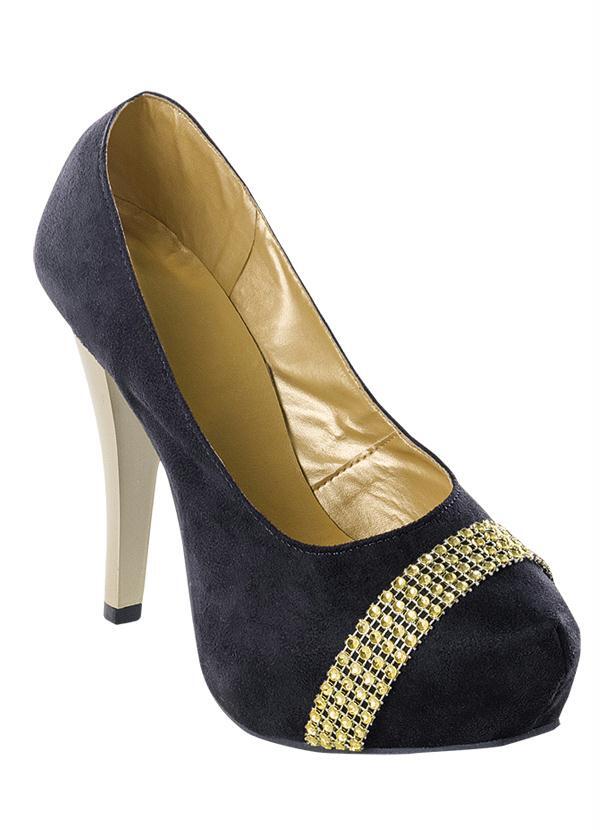 Outlet - Sapato Meia Pata com Detalhe Dourado Preta