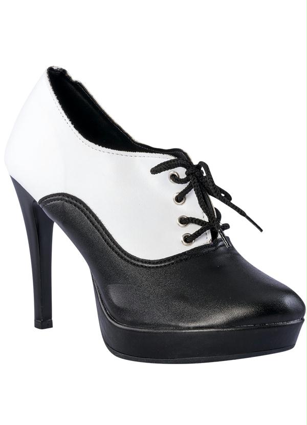 Outlet - Sapato Oxford com Salto Preto e Branco 1