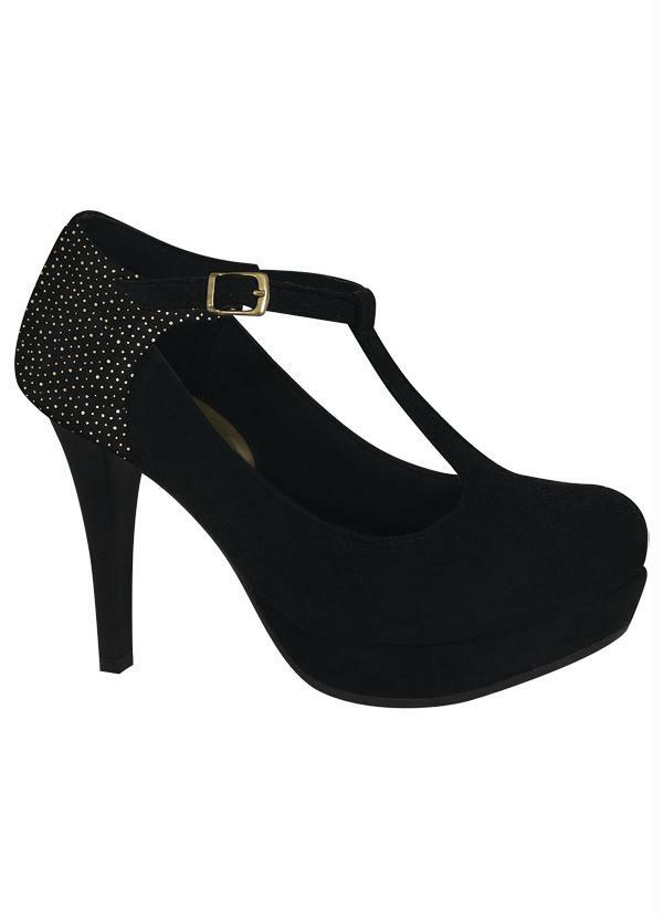 Outlet - Sapato Scarpin com Aplicação de Strass Preto