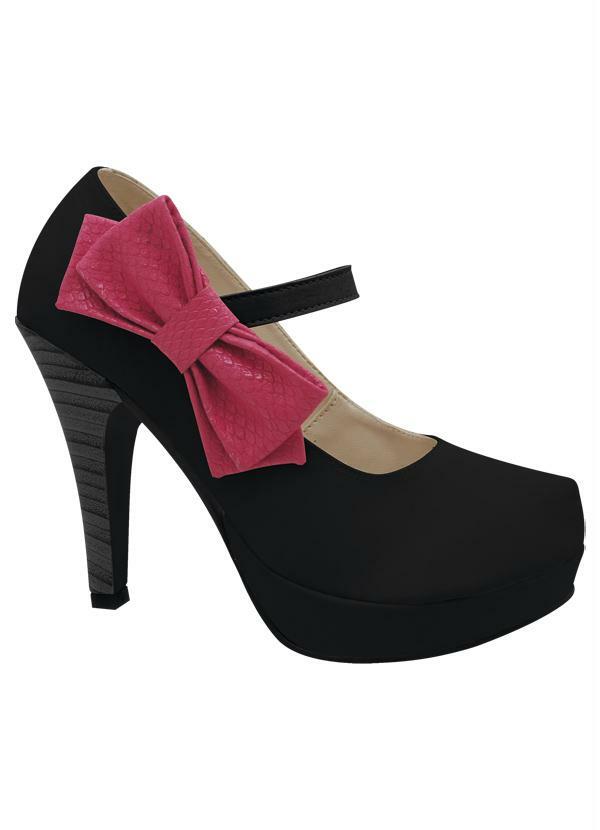 Outlet - Sapato Scarpin Detalhe de Laço Rosa, Preto