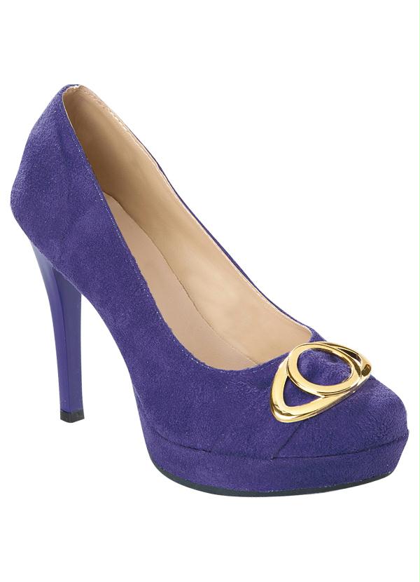 Outlet - Sapato Scarpin Roxo com Detalhe Dourado