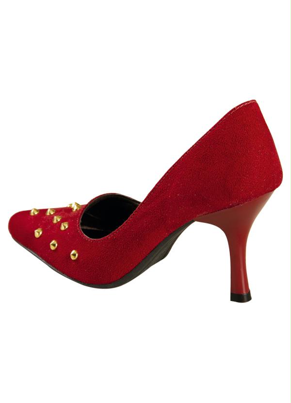 Outlet - Scarpin Bico Fino Aplique de Spikes Vermelho 2