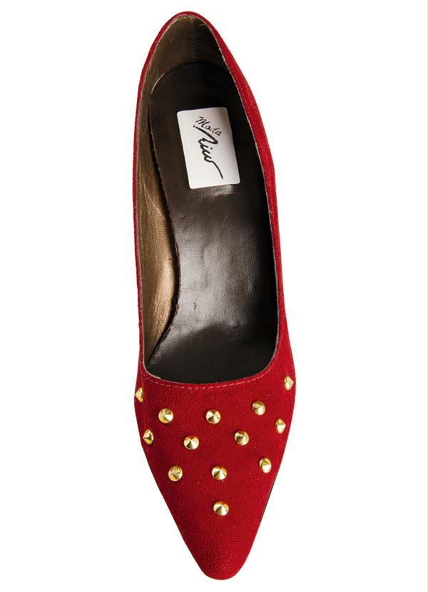 Outlet - Scarpin Bico Fino Aplique de Spikes Vermelho 4