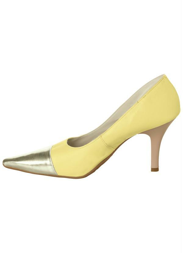 Quintess - Scarpin Cap Toe Amarelo e Dourado 3