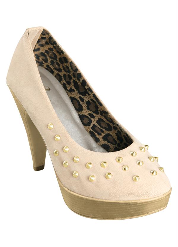 Quintess - Scarpin Meia Pata Spikes Nude