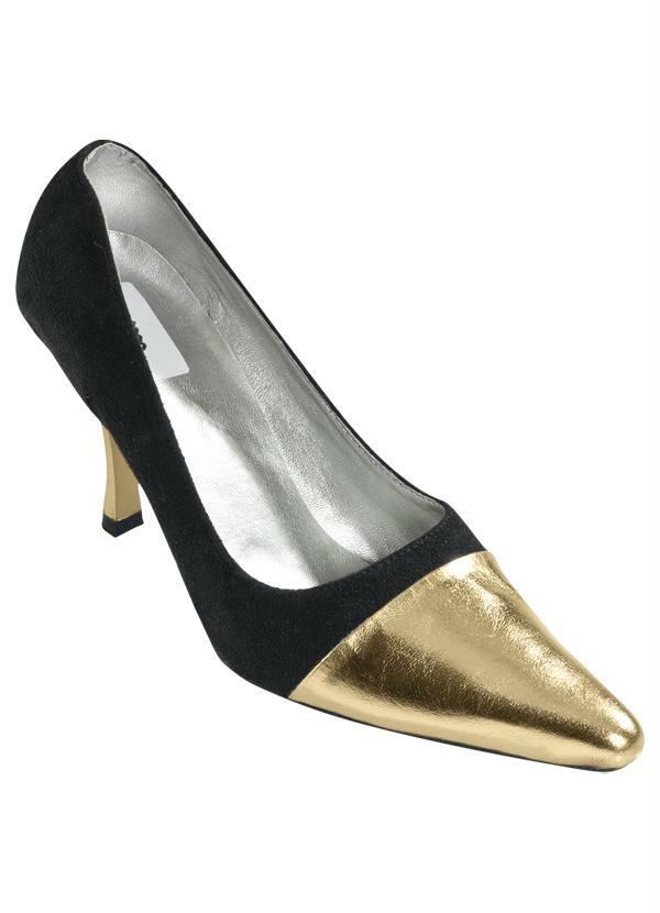 Outlet - Scarpin Preto,Dourado