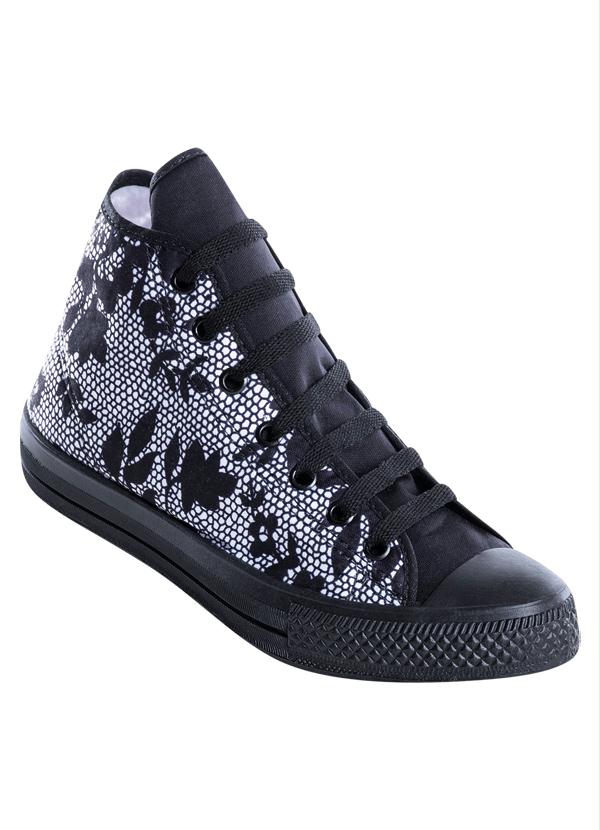 Outlet - Tênis Cano Alto Estampa de Renda