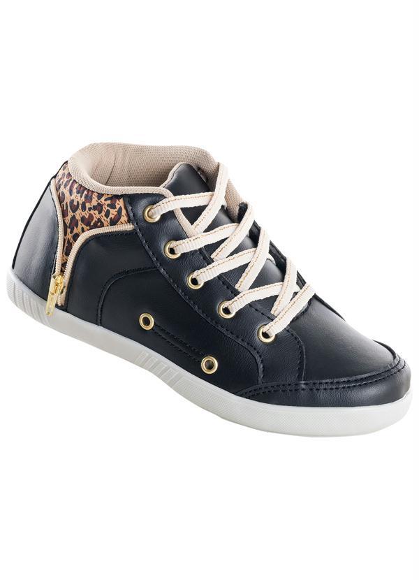 Outlet - Tênis Cano Alto Feminino Preto e Onça