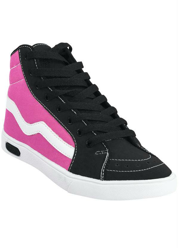 Outlet - Tênis Cano Alto Feminino Preto e Pink