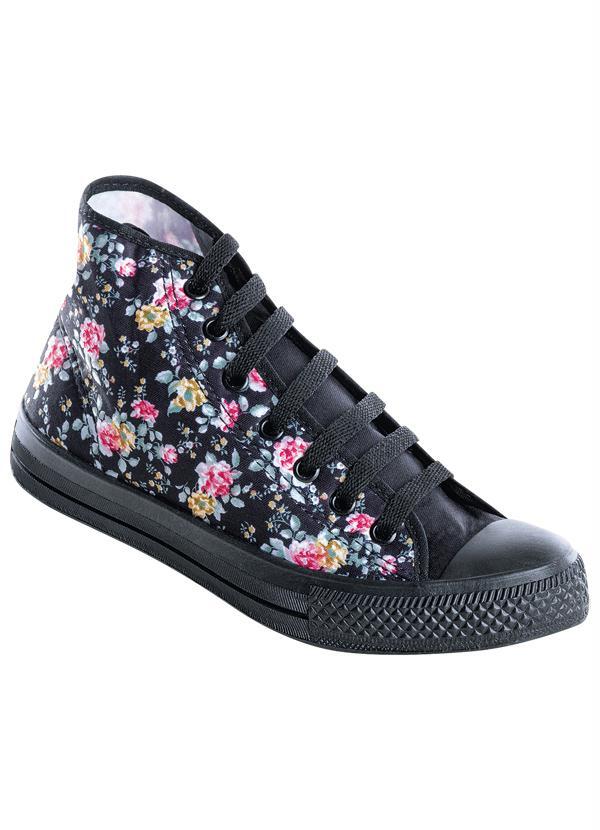 Outlet - Tênis Cano Alto Floral Preto