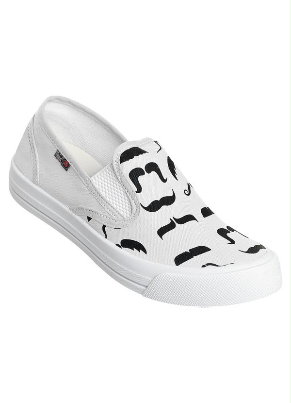 Outlet - Tênis com Estampa de Bigodes Branco