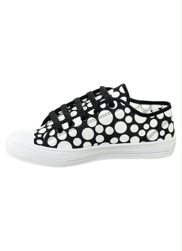 Outlet - Tênis com Estampa de Bolinhas Preto e Branco 3