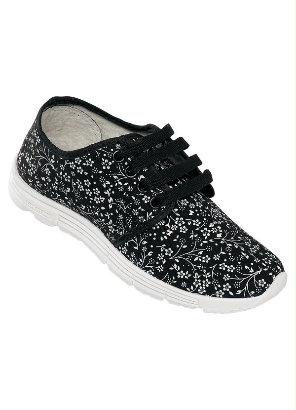 Outlet - Tênis Esportivo Preto com Flores