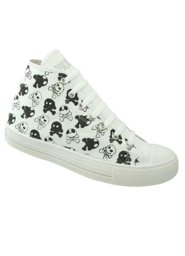 Outlet - Tênis Feminino Branco com Estampa de Caveirinhas
