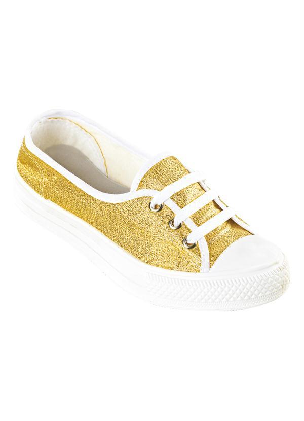 Outlet - Tênis Feminino Dourado Brilhante