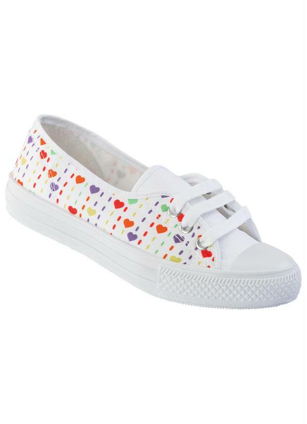 Outlet - Tênis Feminino Estampa de Corações, Branco