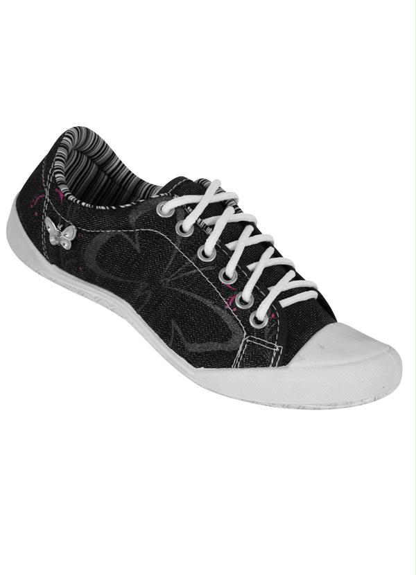 Outlet - Tênis Feminino Jeans/Preto com Detalhes