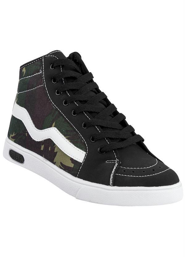 Outlet - Tênis Cano Alto Preto Camuflado Masculino