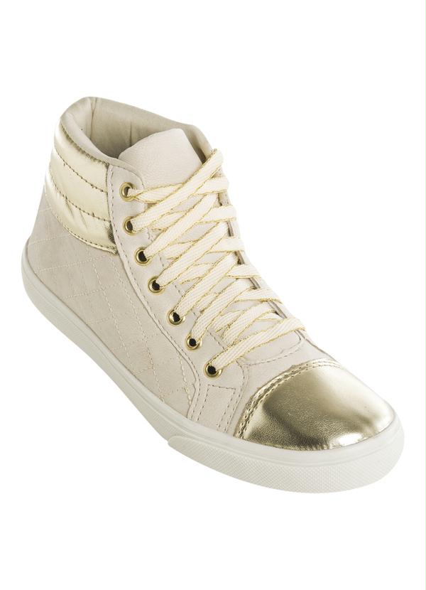Outlet - Tênis Cano Médio Branco com Detalhe Dourado