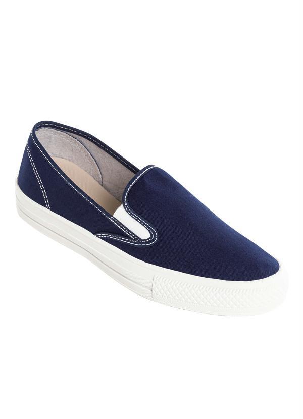 Outlet - Tênis Slip On Masculino Branco e Marinho