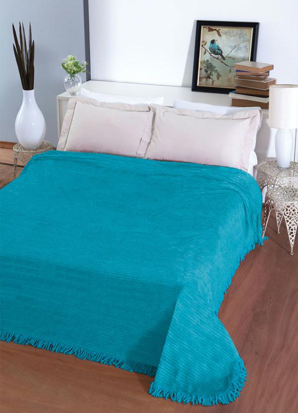 Jolitex - Colcha Chenille Lisa Azul Casal 1 Peça