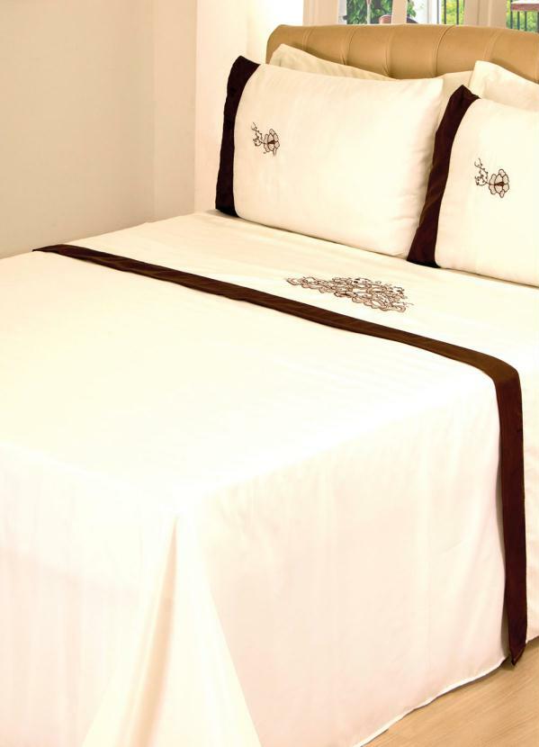 Lar e Lazer - Jogo de Cama Bordado Bege Casal 4 Peças