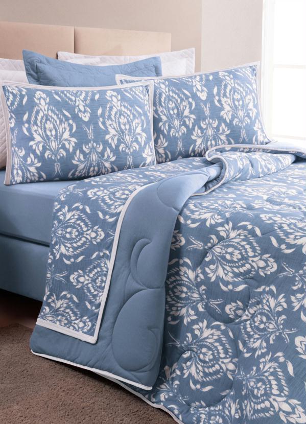 Lar e Lazer - Jogo de Cobre Leito Casal Azul em Malha