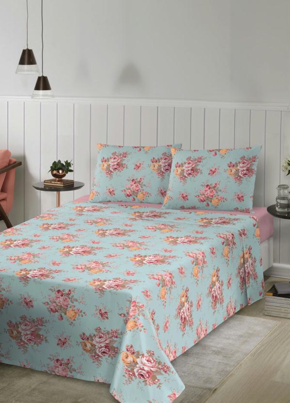 Lepper - Jogo de Cama Floral Rosa Solteiro 2 Peças