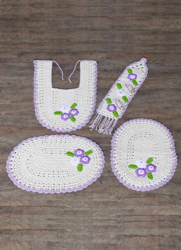 Lar e Lazer - Jogo de Banheiro Floral em Crochê 4 Peças