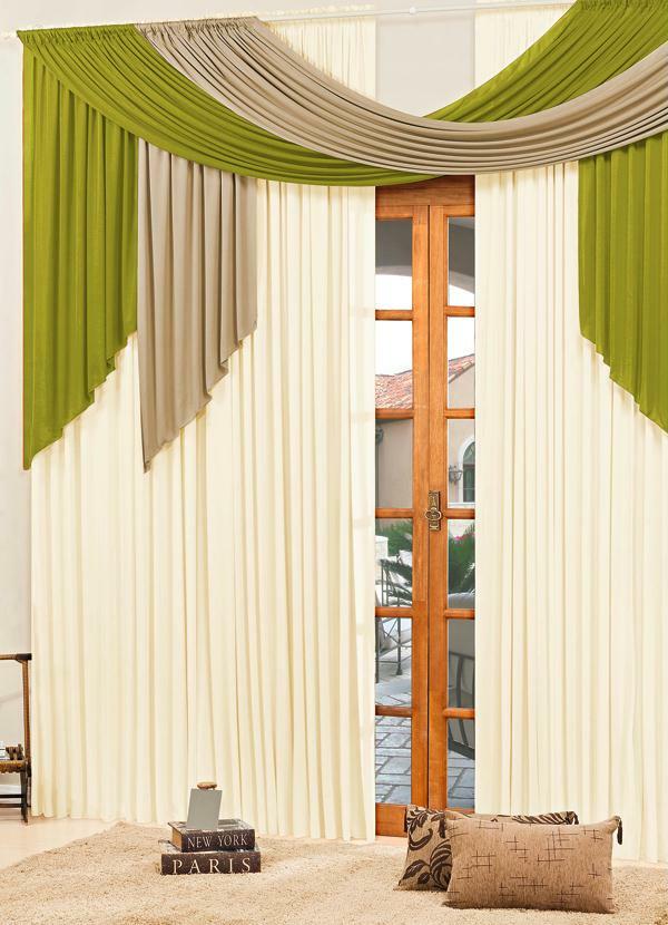 Lar e Lazer - Cortina com Bandô Verde e Bege 3m