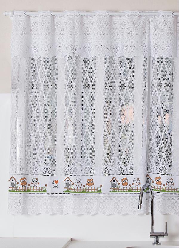 Lar e Lazer - Cortina de Renda Corujinhas Branca