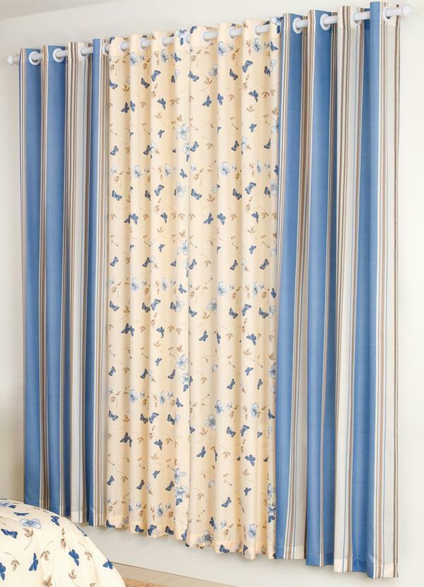 Bella Janela - Cortina Mix Floral e Listrado Azul