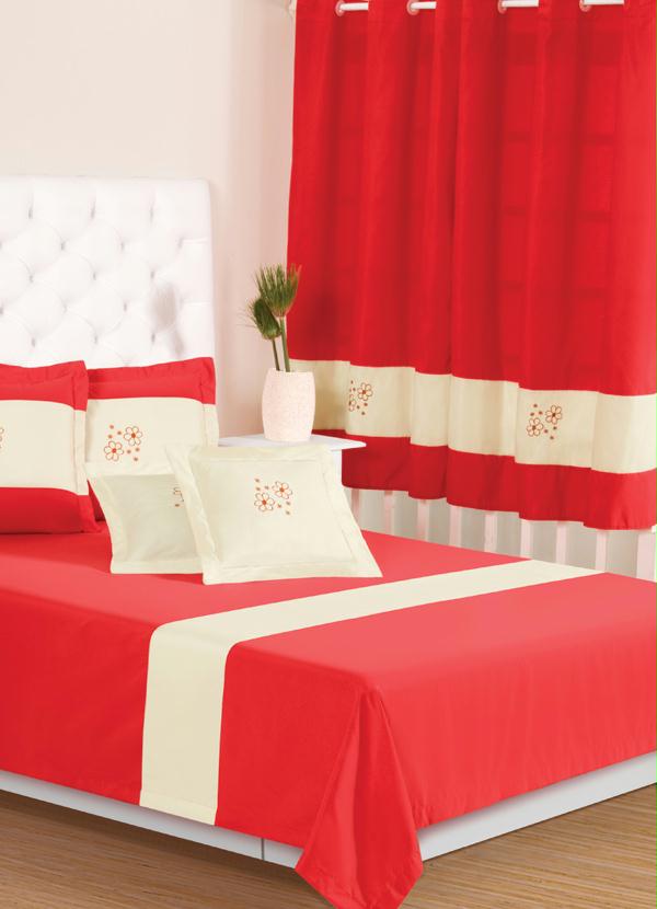 Lar e Lazer - Cortina para Varão Bordada Vermelha 2