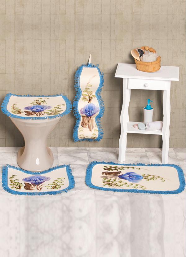 Lar e Lazer - Jogo Tapete para Banheiro 4 Peças Floral Azul