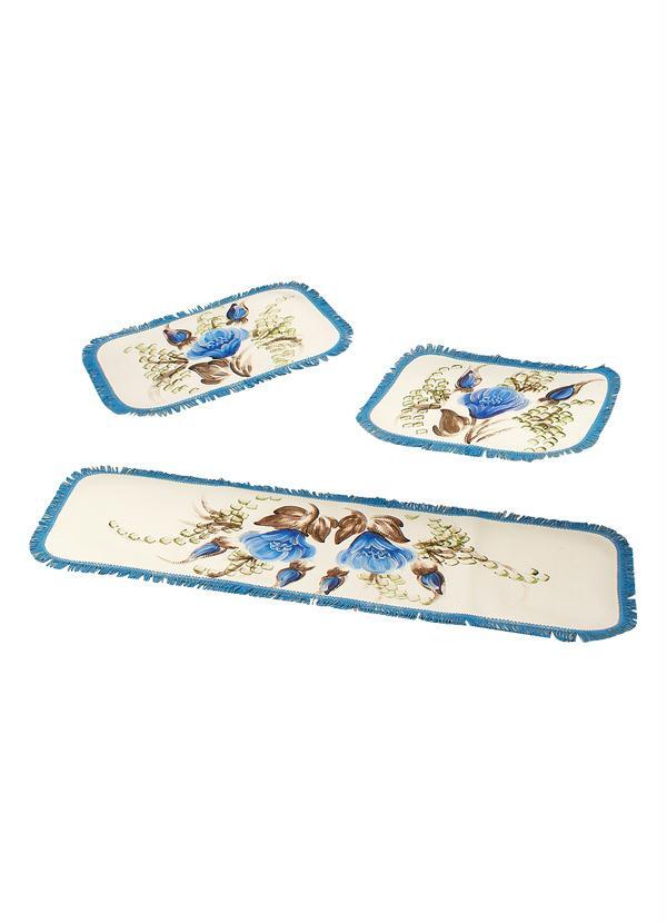 Lar e Lazer - Jogo Tapete para Cozinha Decorado Azul