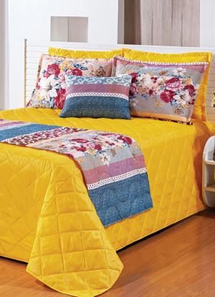 Lar e Lazer - Jogo de Cobre Leito Amarelo Casal 4 Peças - LAR E LAZER