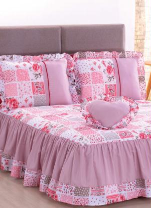 Lar e Lazer - Jogo de Colcha Rosa Casal 4 Peças - LAR E LAZER