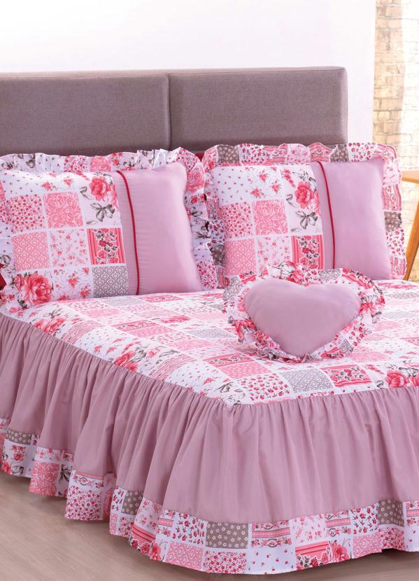 Lar e Lazer - Jogo de Colcha Rosa Casal 4 Peças