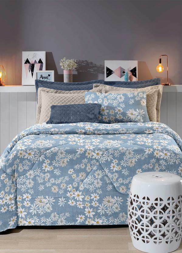 Hedrons - Edredom Microfibra Floral Azul Casal 1 Peça