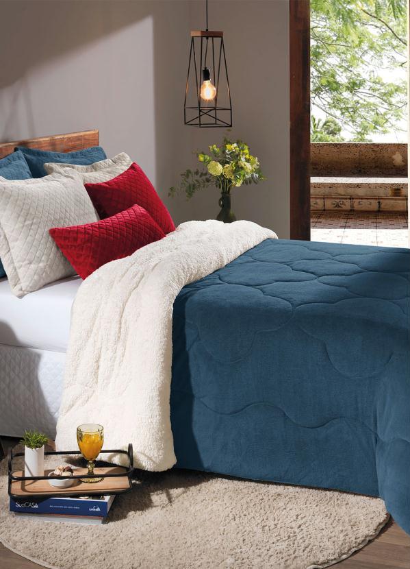 Hedrons - Edredom Plush Sherpa Azul King 1 Peça
