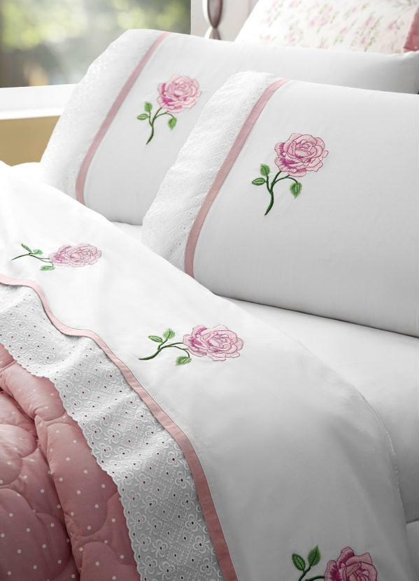Lar e Lazer - Jogo de Cama 180 Fios Rosa Queen 4 Peças 2