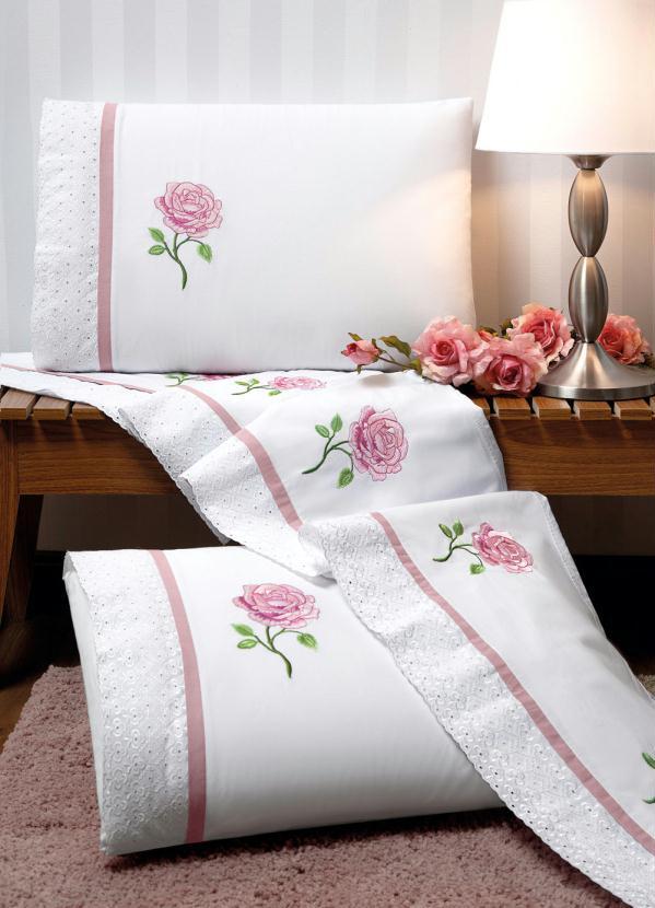 Lar e Lazer - Jogo de Cama 180 Fios Rosa Queen 4 Peças 4